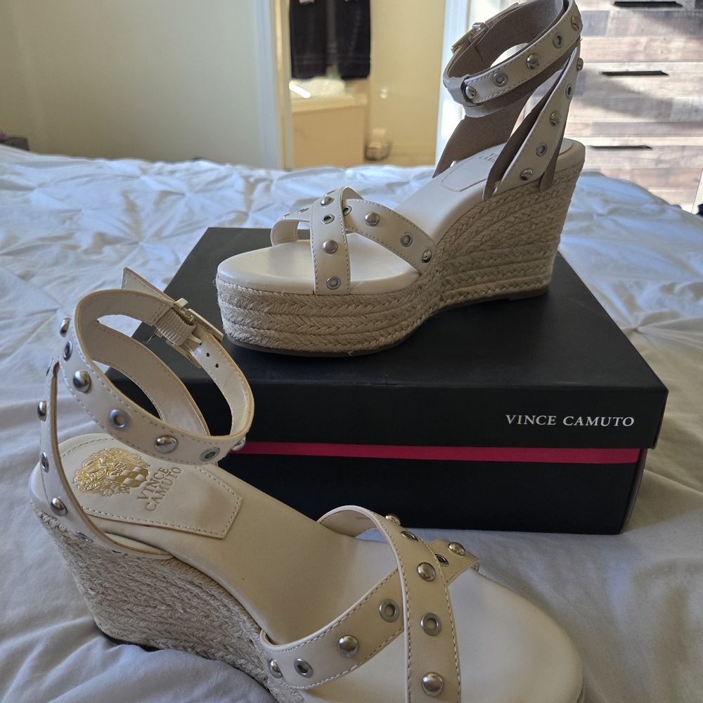 Vince Camuto Cream Wedge Sandals